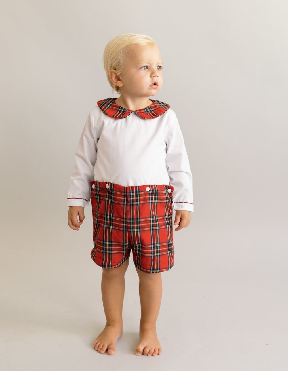 Boy monogram plaid set