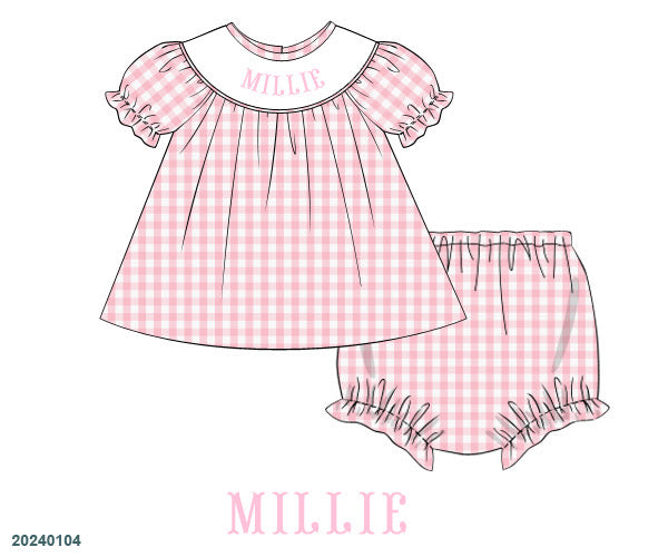 Pink gingham custom smock diaper set