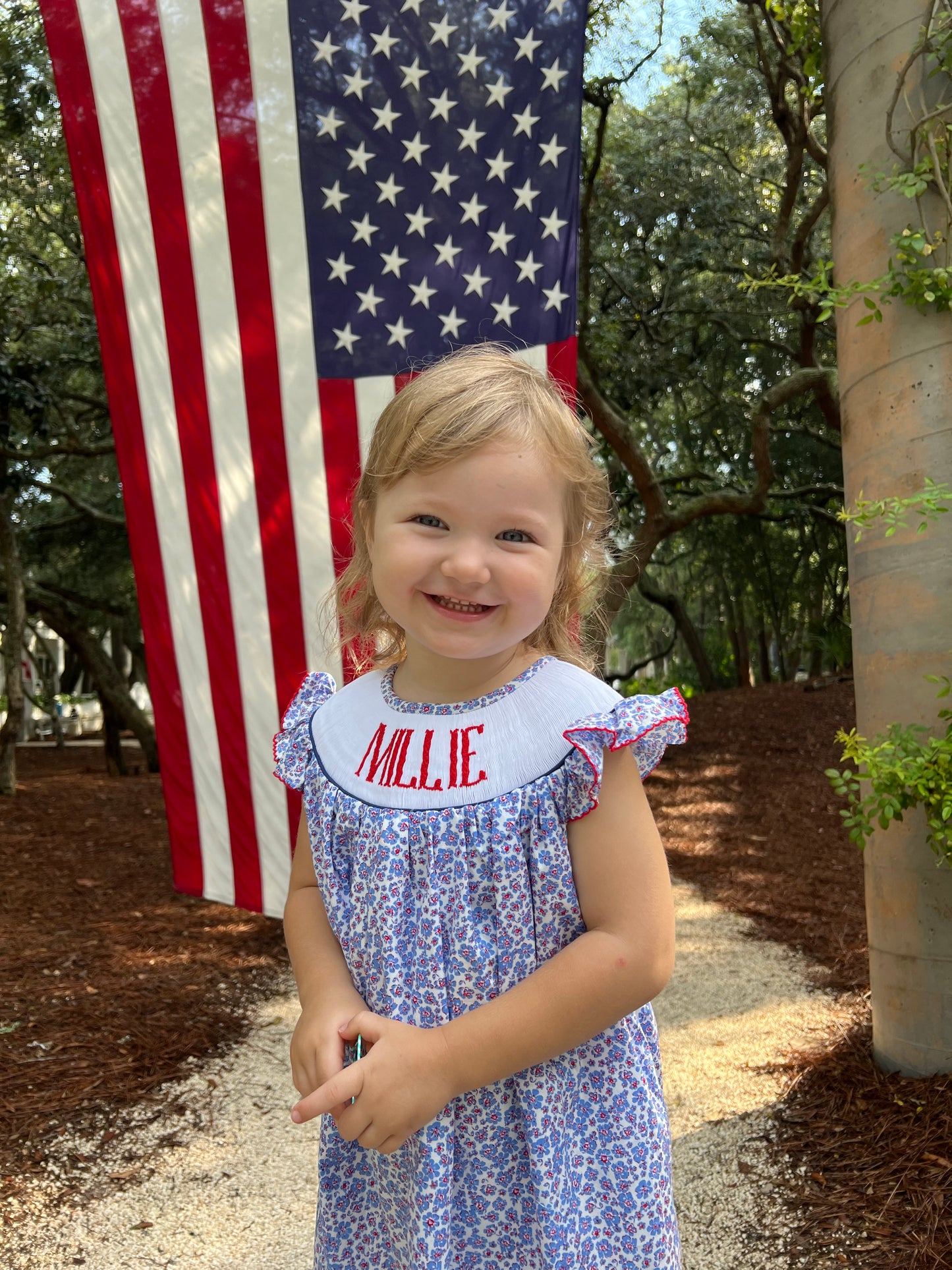 Flowers red, white, and blue smock dress