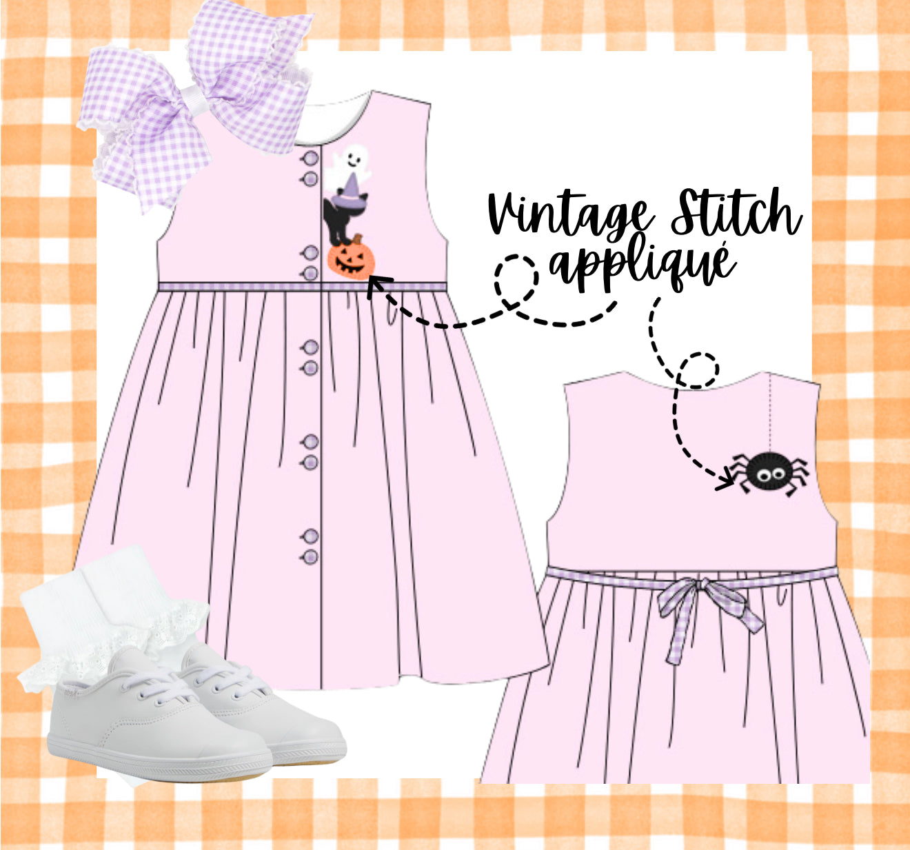Pink and lavender gingham spooky dress