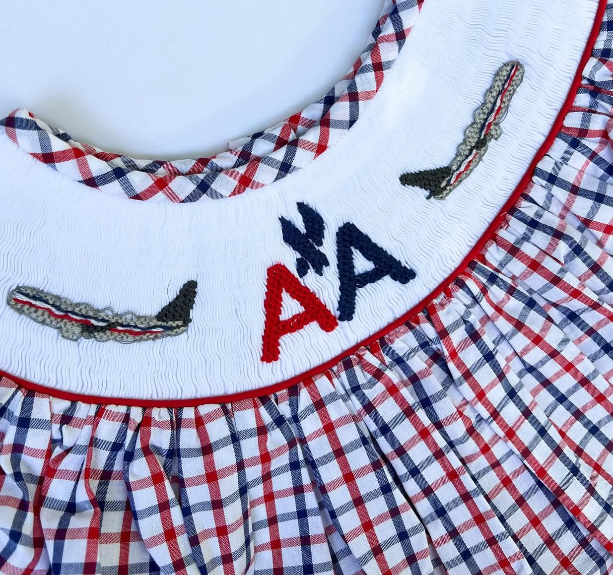 American Airlines boys custom hand smocked short set