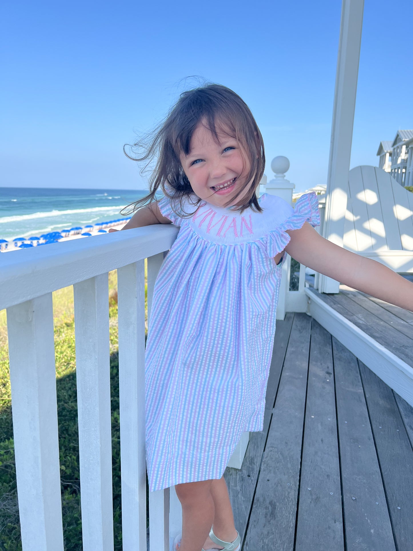 Seersucker mint and pink custom smock