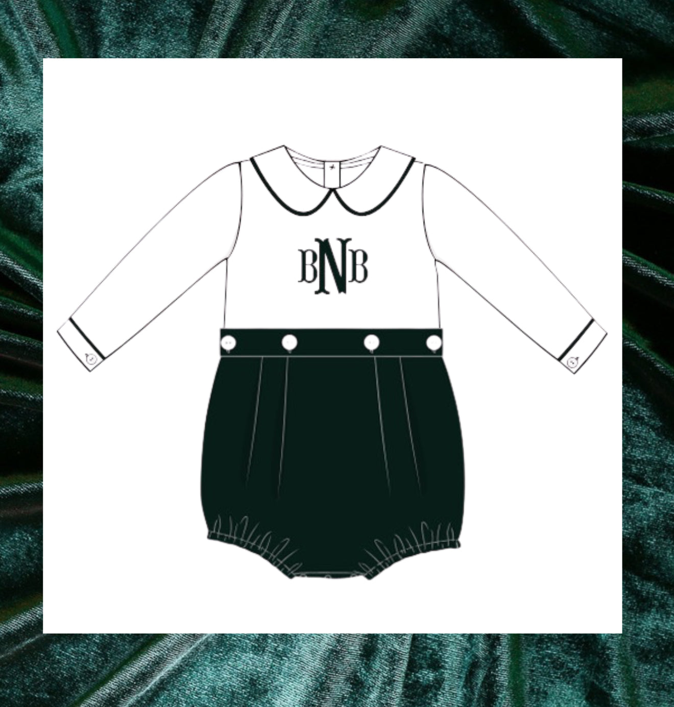 Green velvet boys monogram bubble