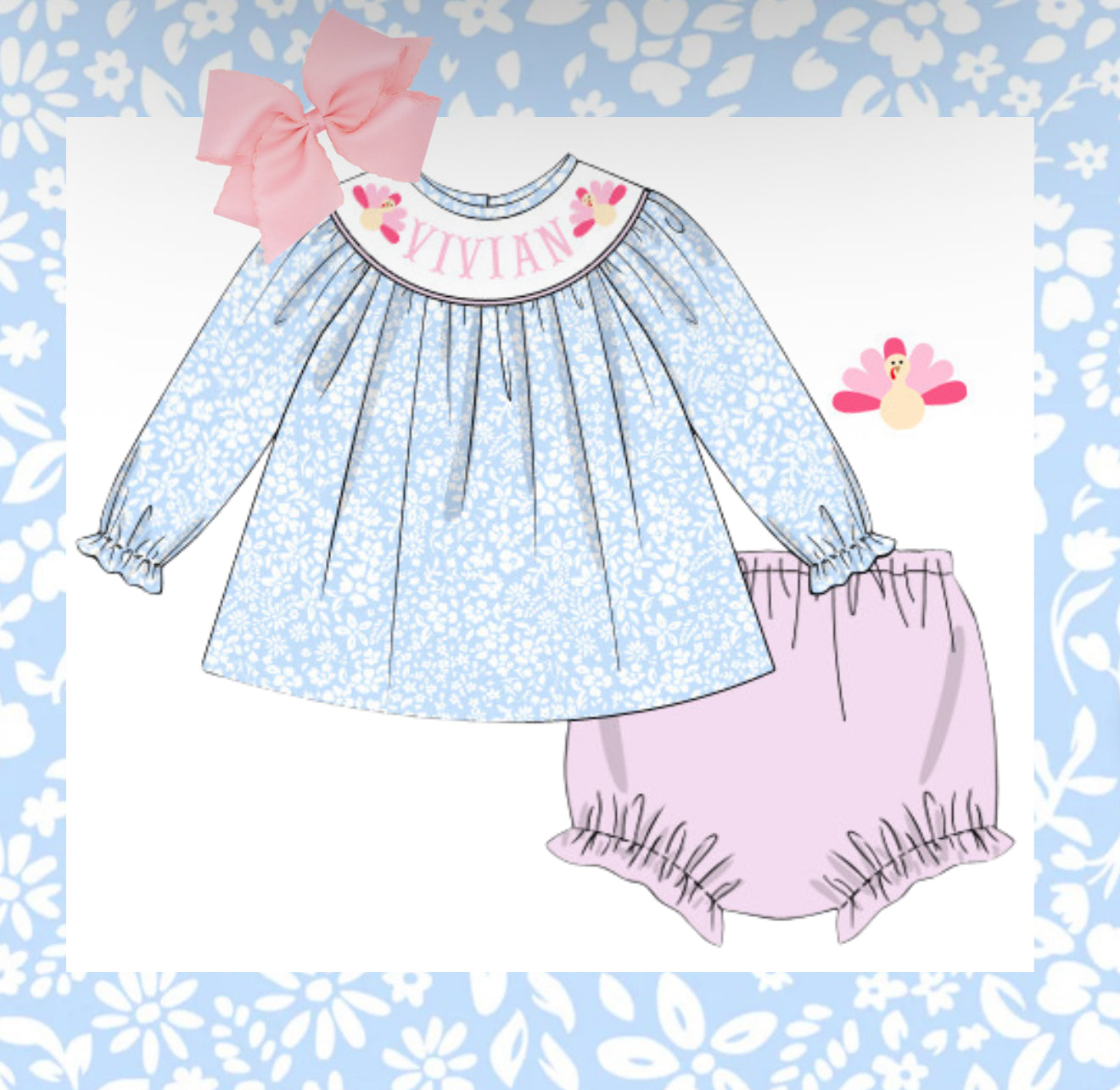 Turkey smocked diaper set