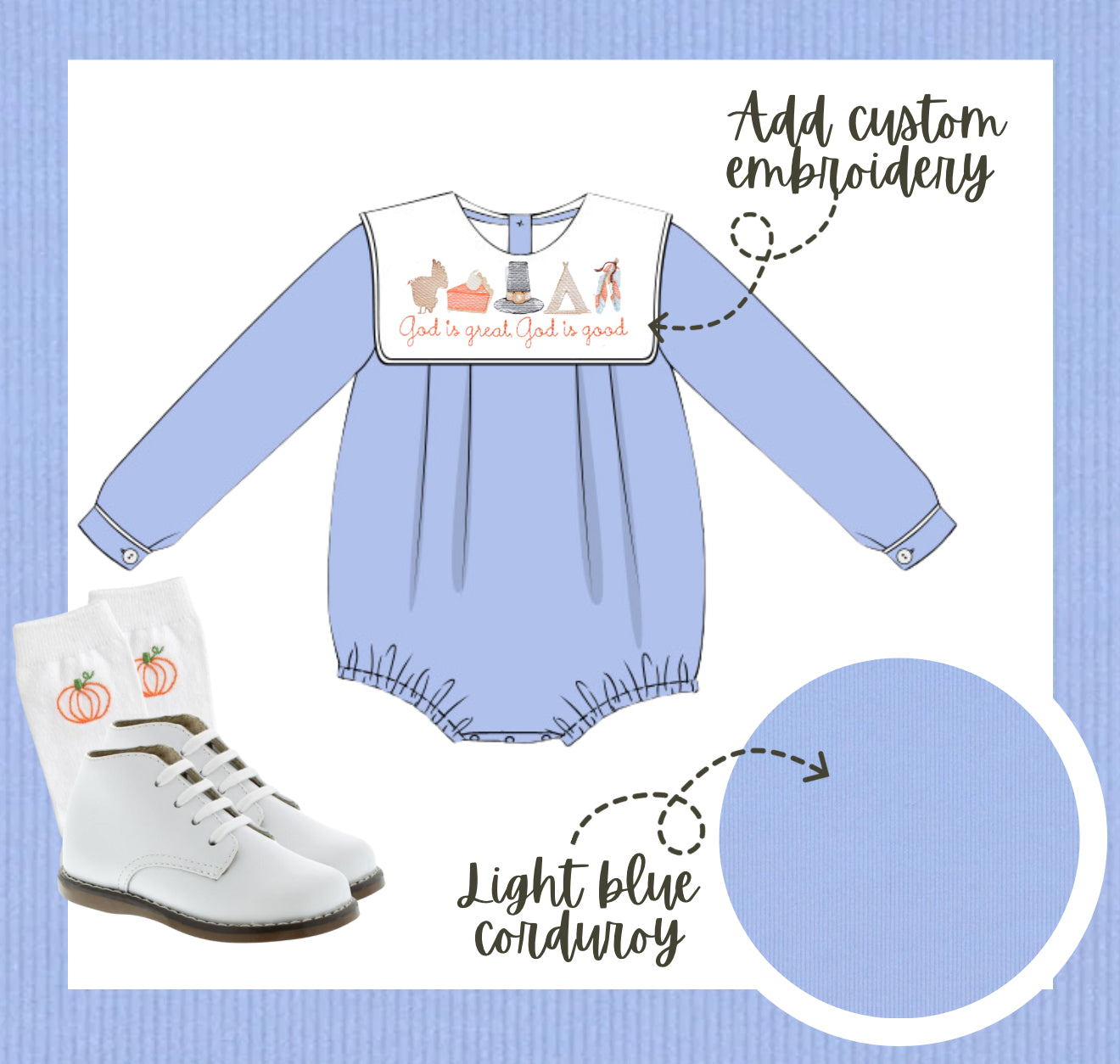 Boys blue corduroy bubble