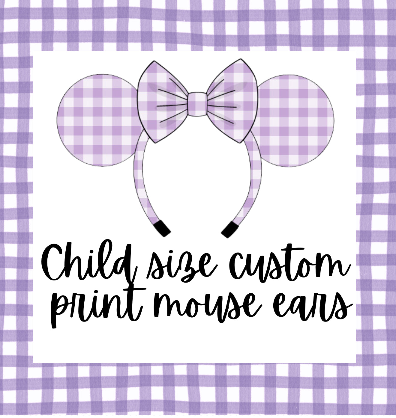 Lavender check mouse ears