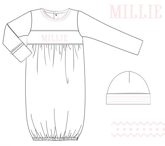 Hand smocked newborn gown pink