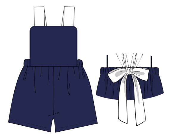 Navy woven cotton romper