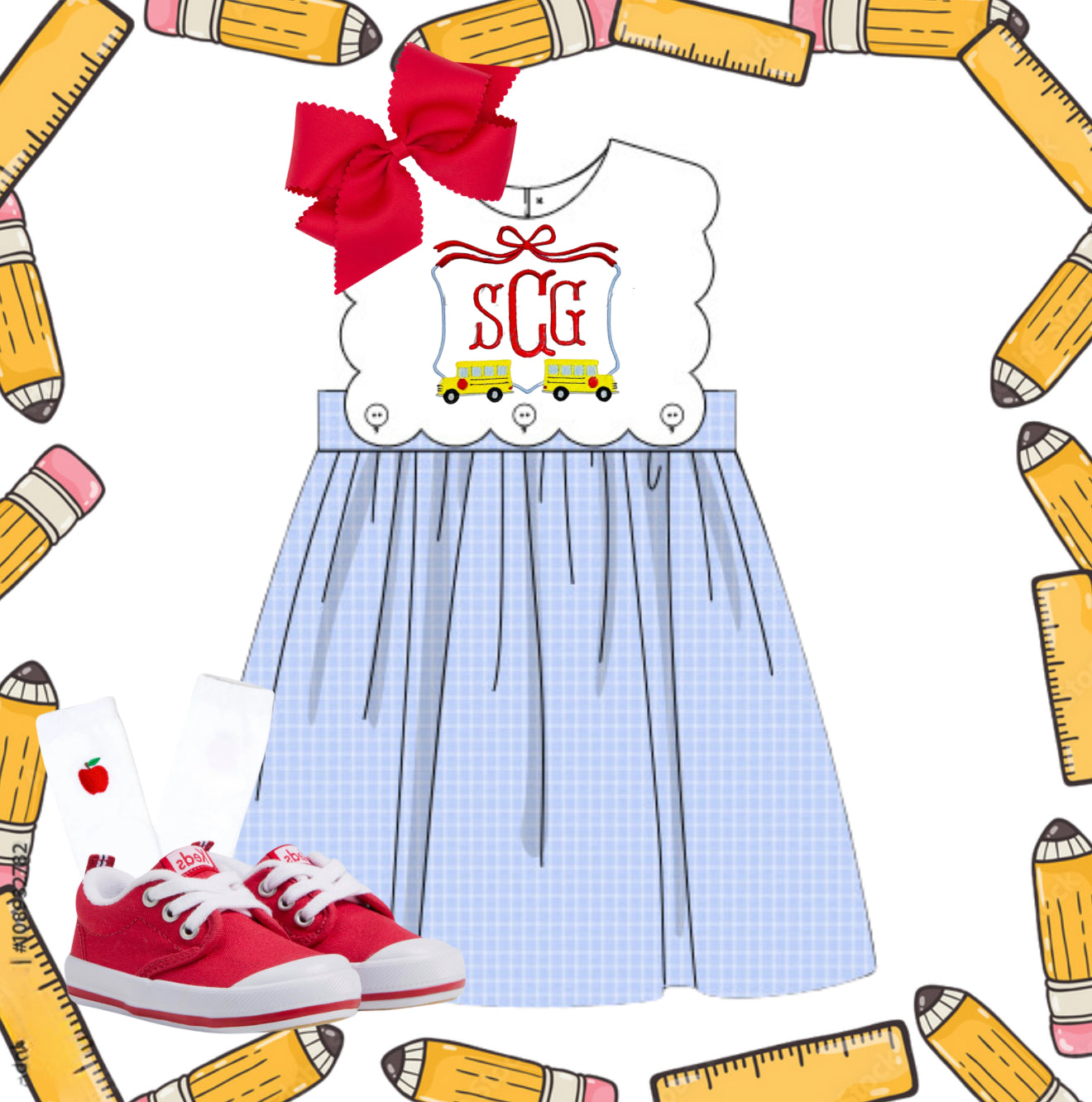 Girls scalloped back to school dress
