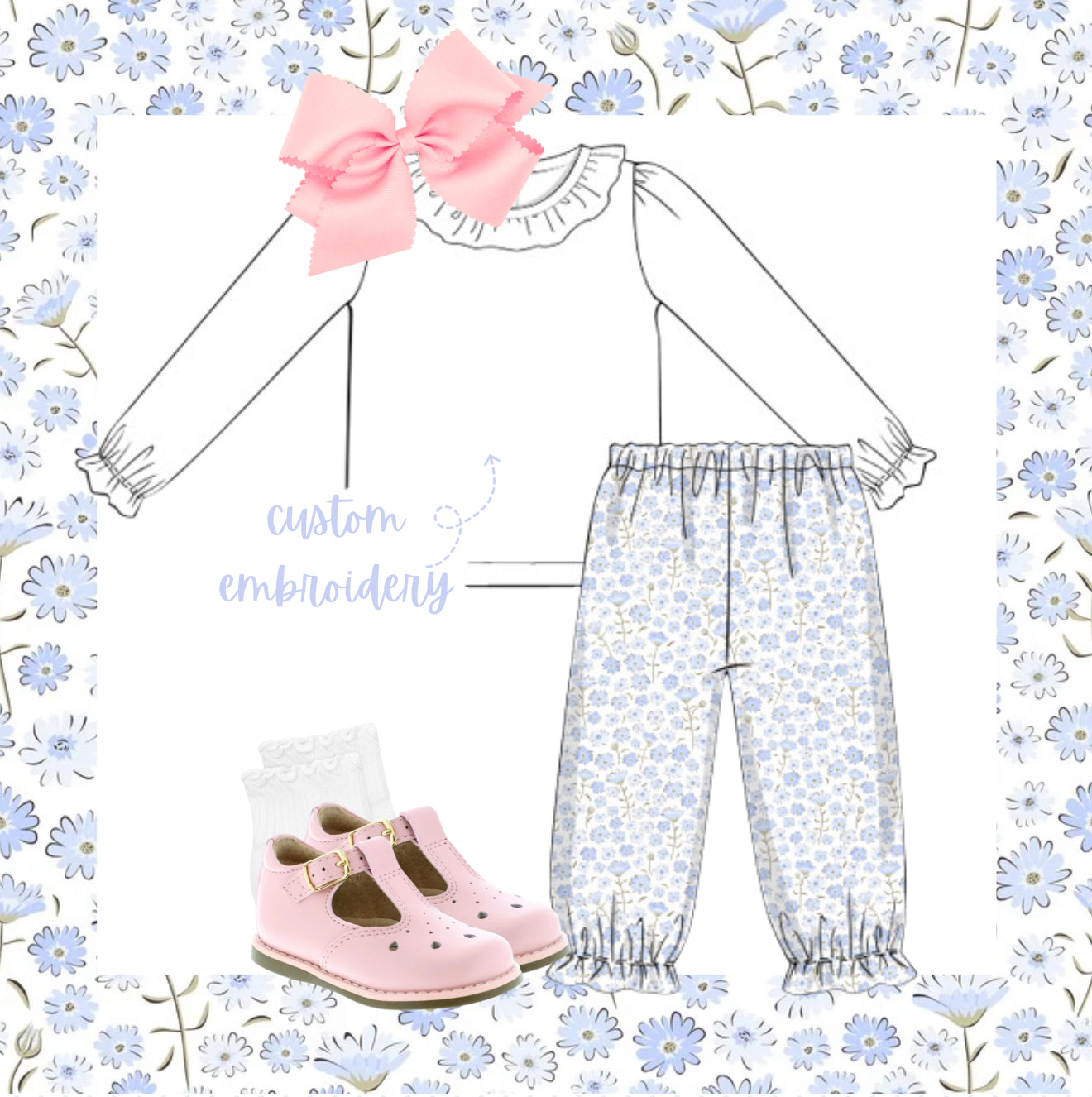 Girls custom floral pant set