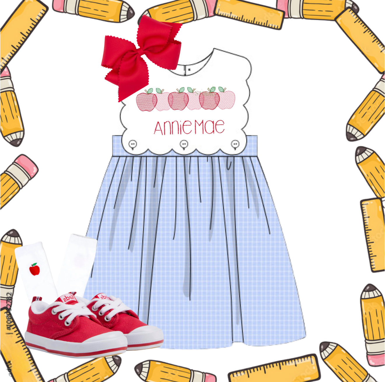 Girls scalloped back to school dress