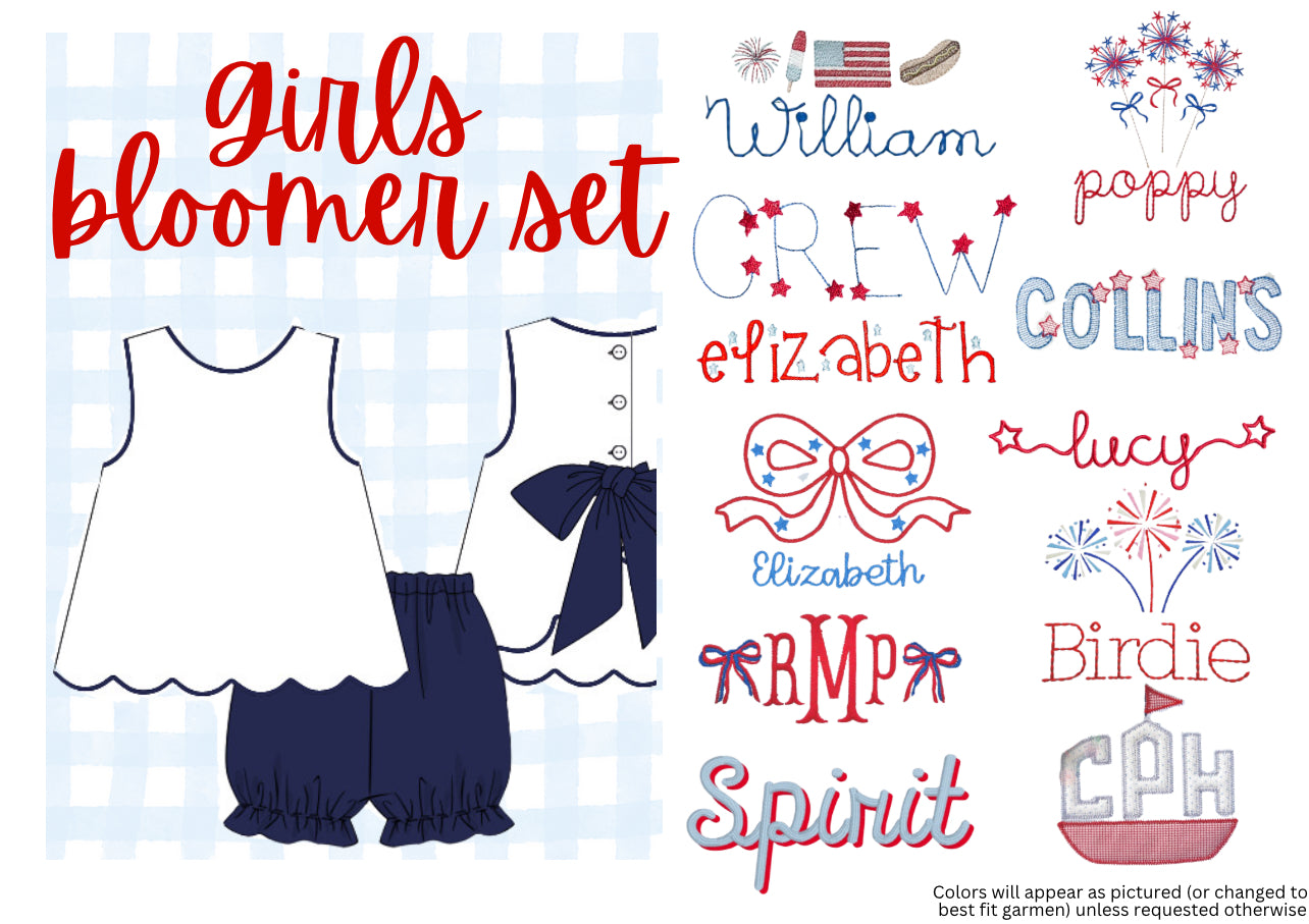 Girls bow back scalloped set