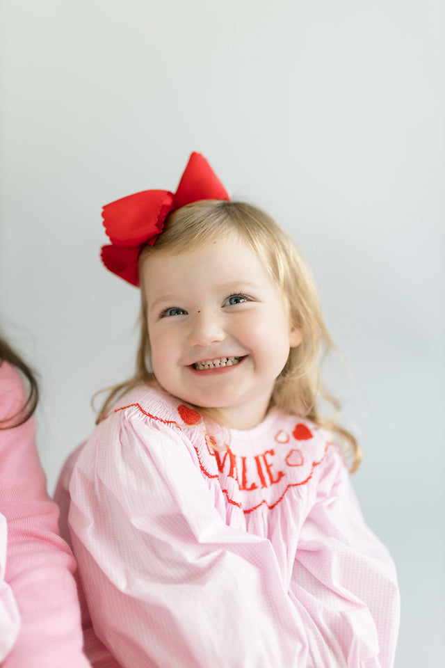 Pink gingham and hearts custom smock dress