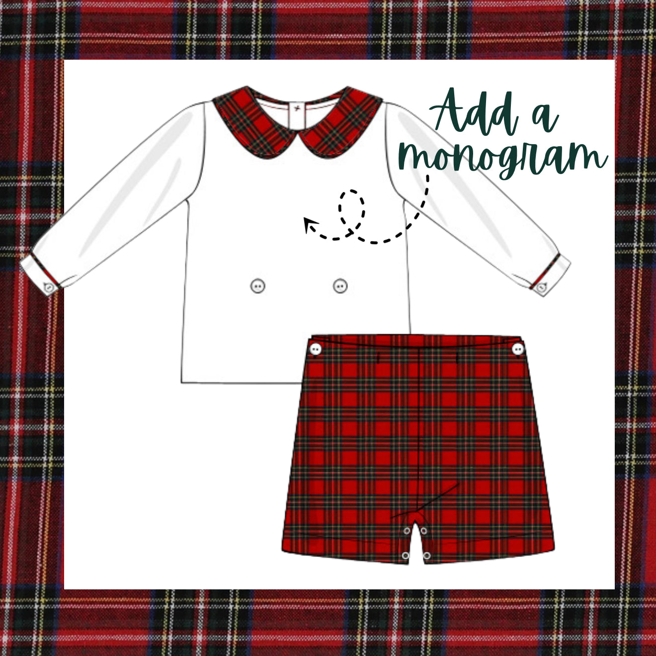 Boy monogram plaid set