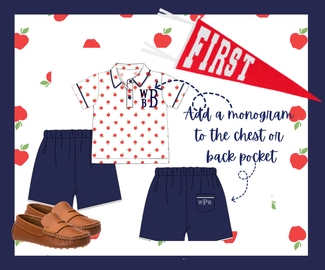 Boys back to school apples short set