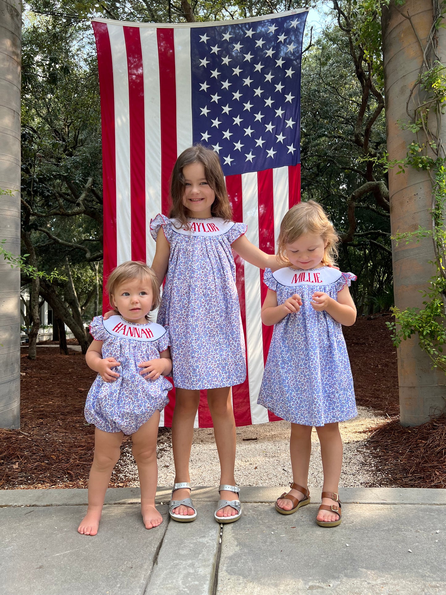 Flowers red, white, and blue smock dress