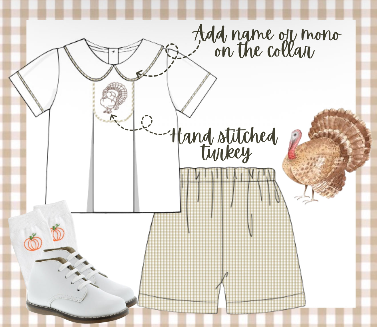 Boys gingham turkey short set