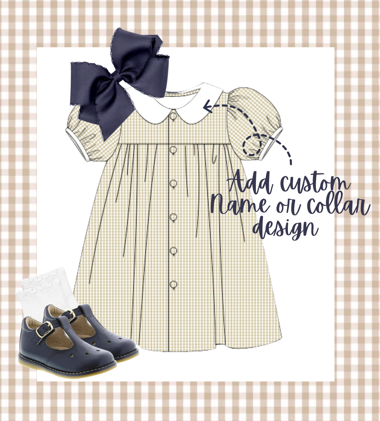 Girls tan gingham dress