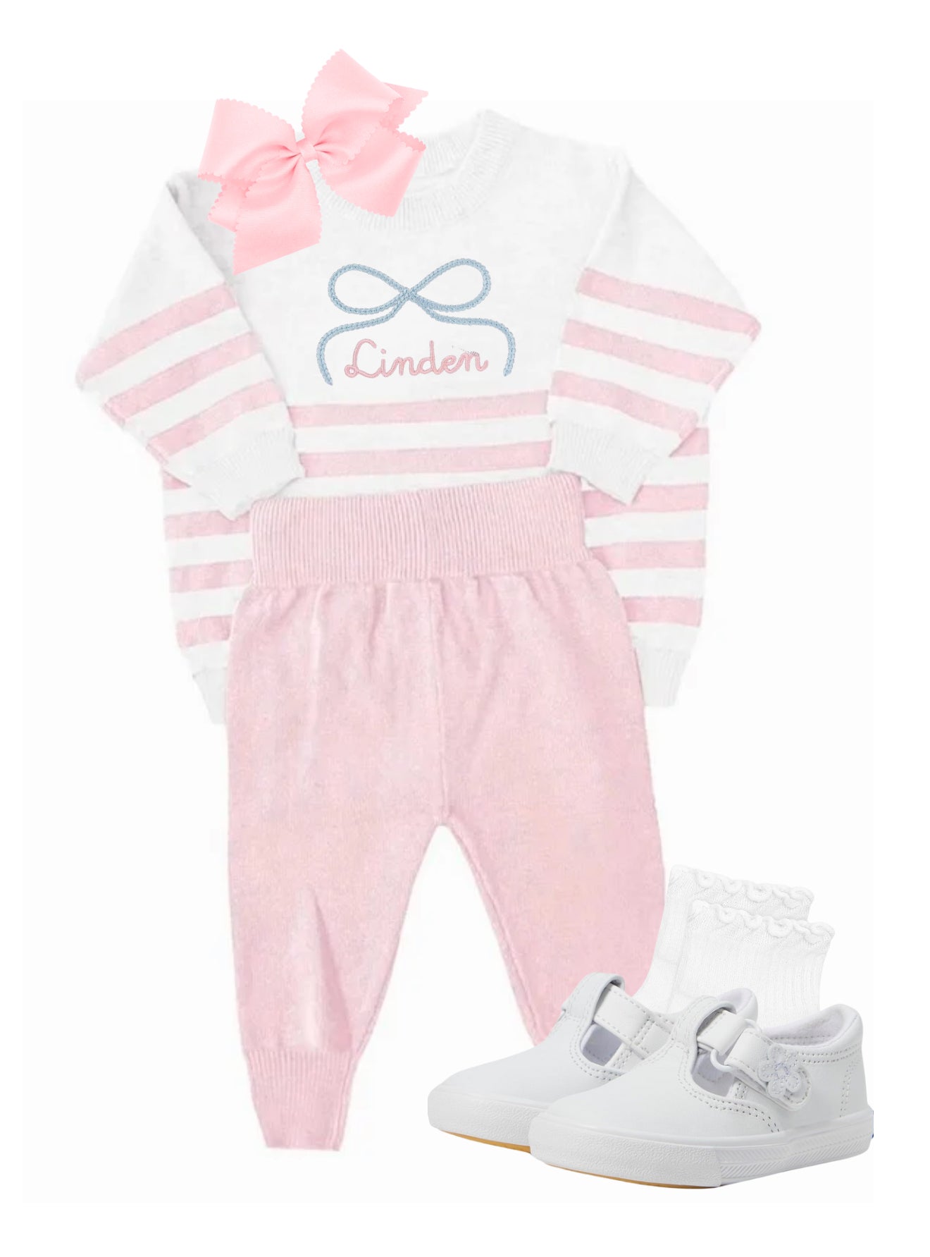 Pink and white organic cotton knit set