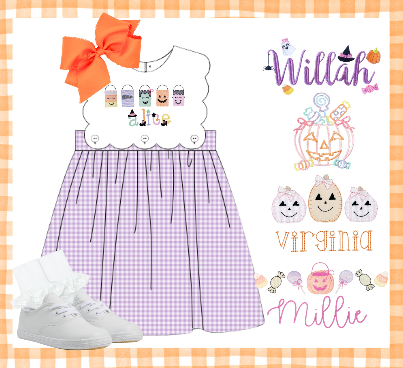 Lavender scallop gingham dress