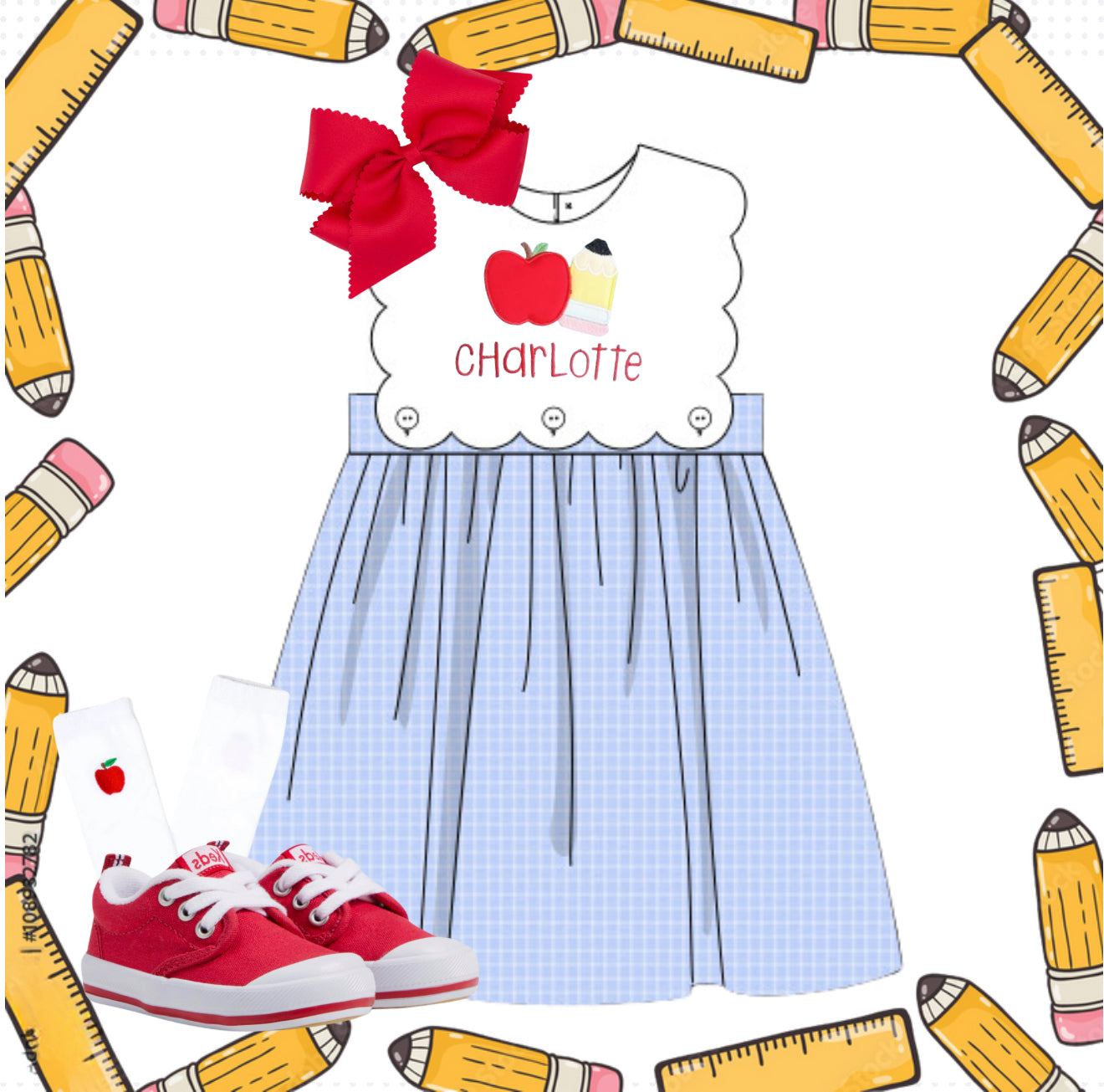 Girls scalloped back to school dress