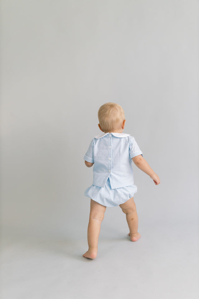 Small blue gingham custom smock BOY diaper set