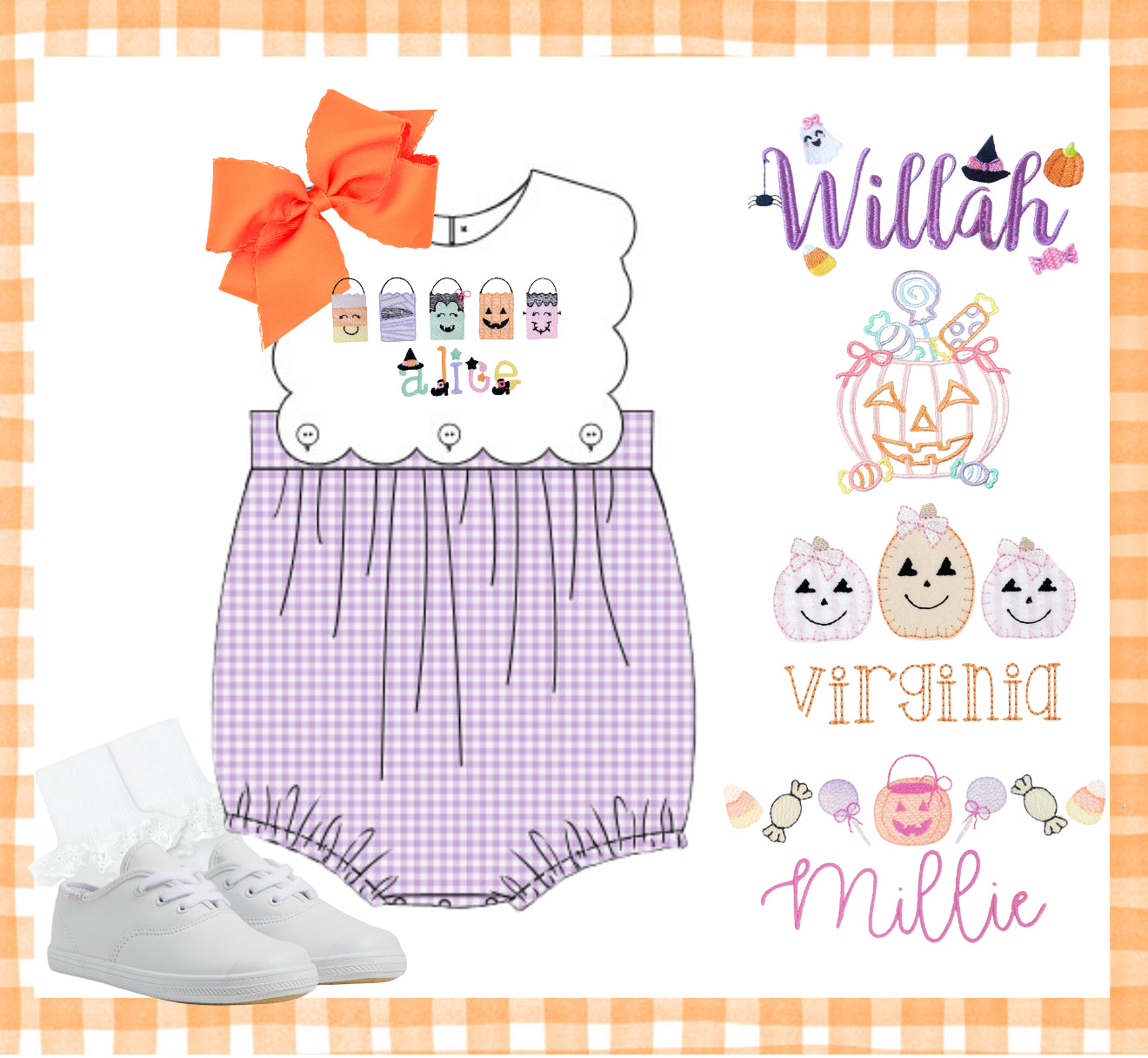 Lavender gingham scallop bubble