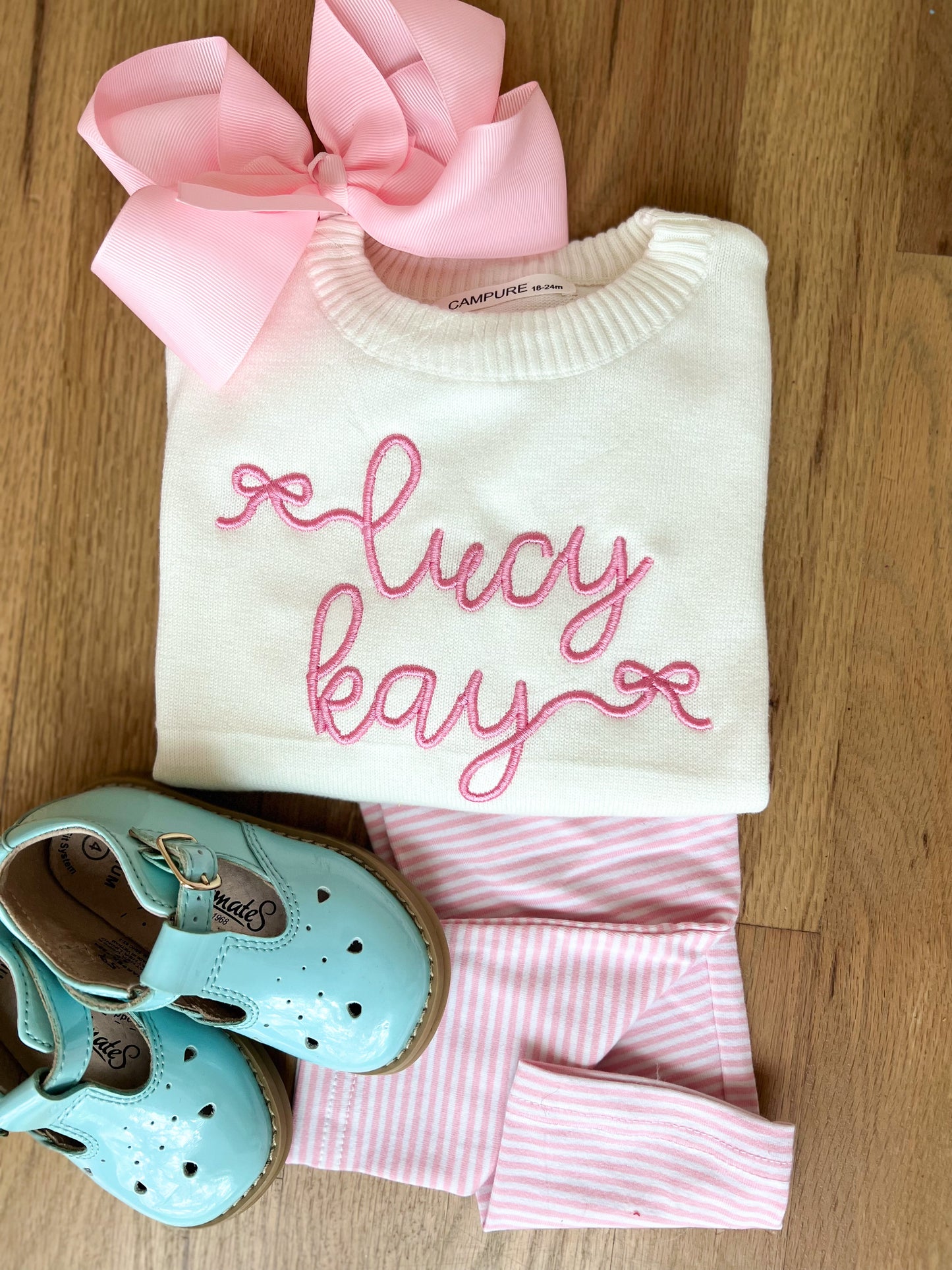 Girls personalized name sweater with bows