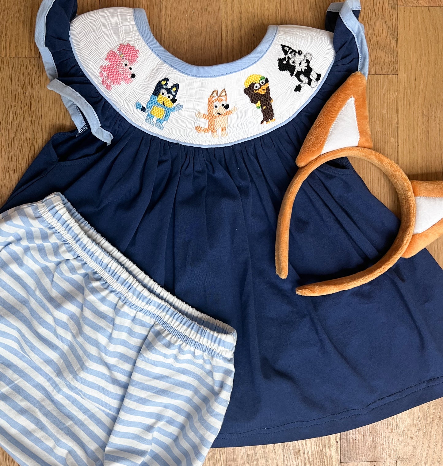Blue dog smock set