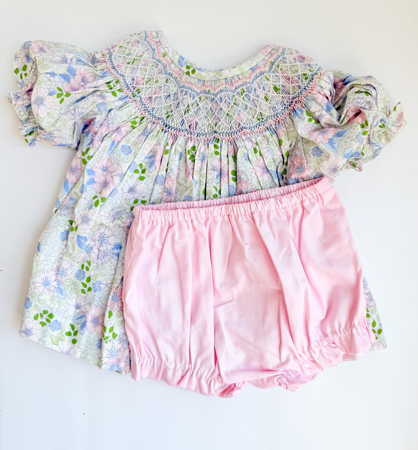 Flower smock diaper set