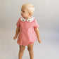 Boys red gingham french knot bubble