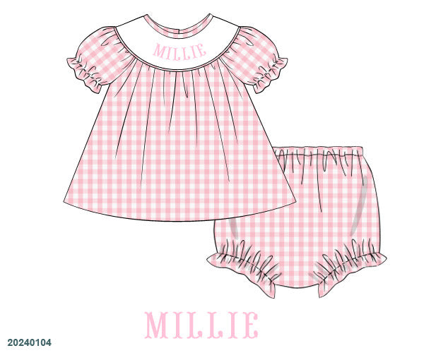 Pink gingham custom smock diaper set