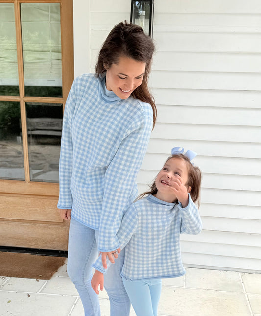 Mom match gingham roll neck sweater