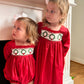 Red hand smocked wreath dress