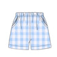 Boys light blue large gingham shorts