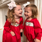 Red hand smocked wreath dress