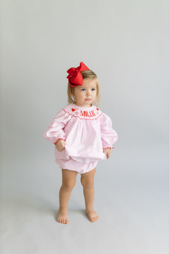 Pink gingham and hearts custom smock set