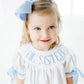 Blue big sister hand smocked dress