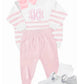 Pink and white organic cotton knit set
