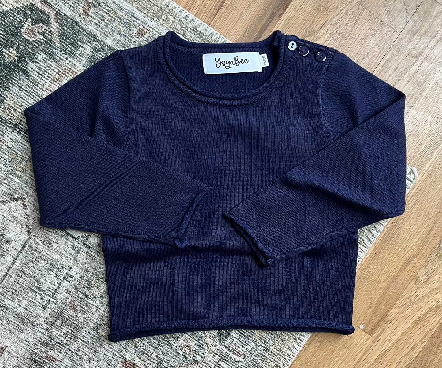 Fine knit navy roll neck sweater