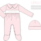 Pink Pima cotton hand smocked footie