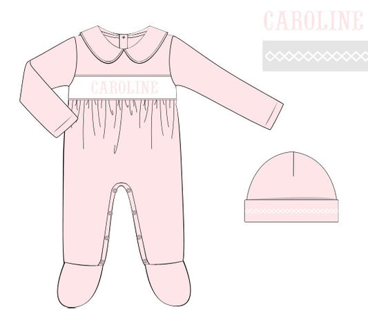 Pink Pima cotton hand smocked footie