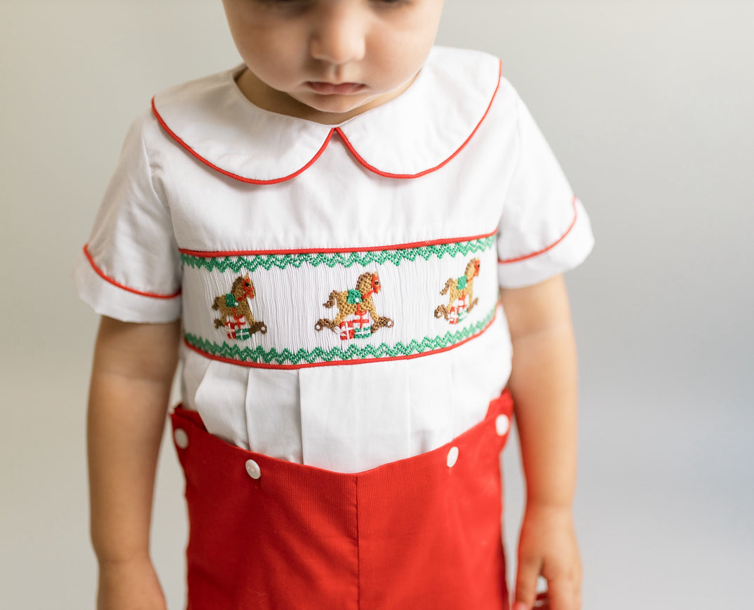Boys christmas rocking horse smock