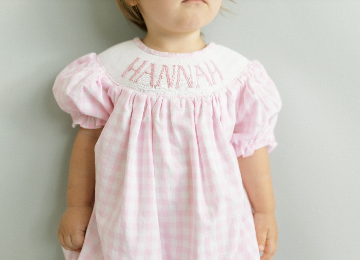 Pink gingham Personalized name smock bubble