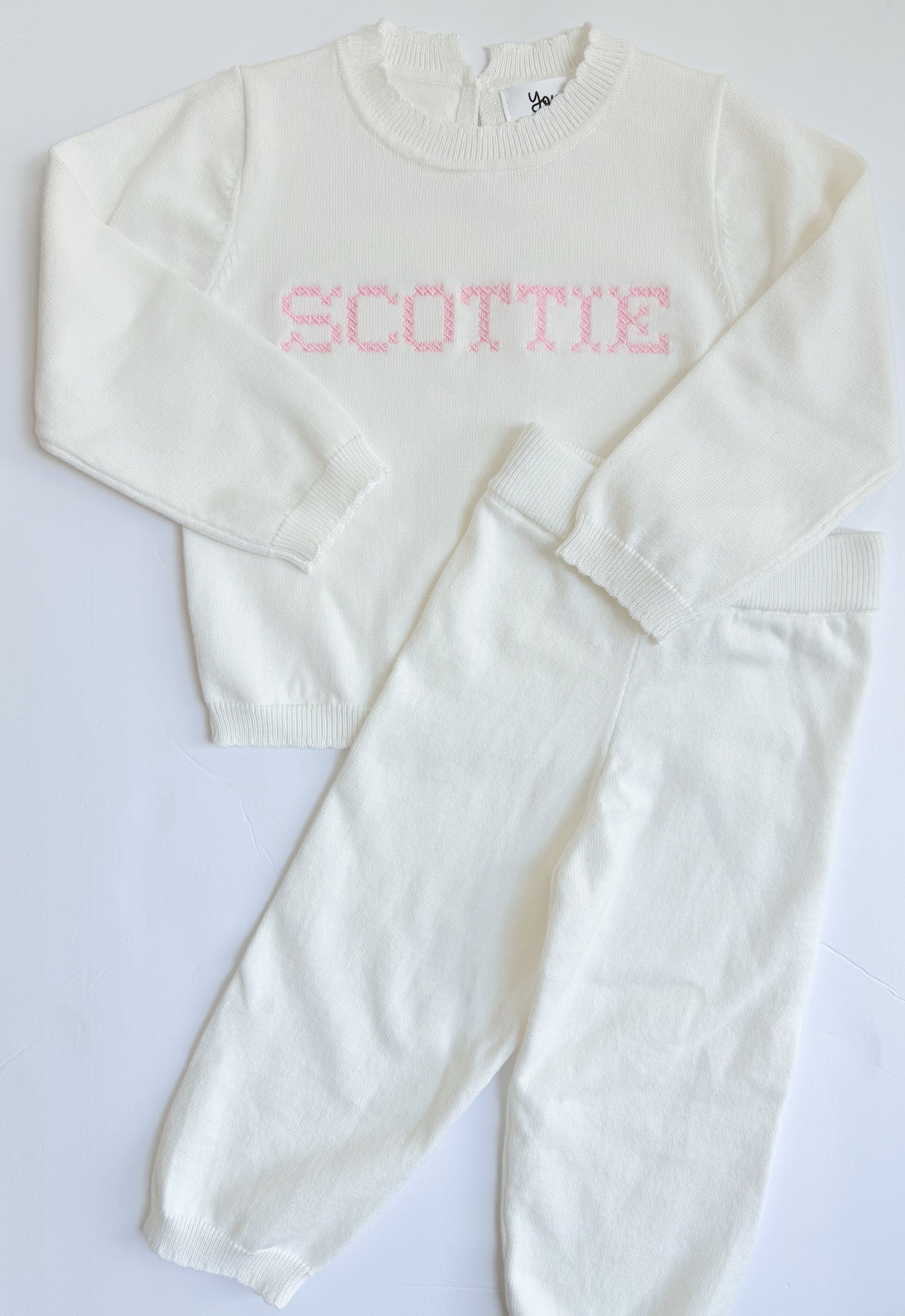 White SCALLOP organic cotton knit set