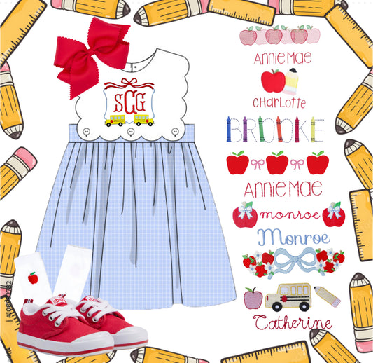 Girls scalloped back to school dress