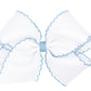 White bow with blue stitch 6”