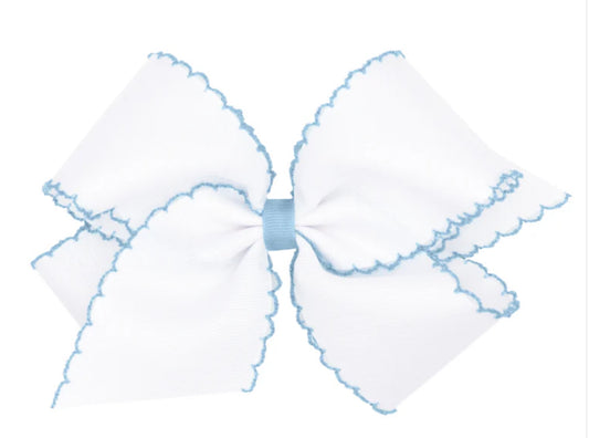 White bow with blue stitch 6”