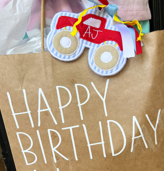 Boys monster truck bag tag