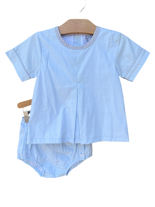 Boys pale blue and tan gingham diaper set